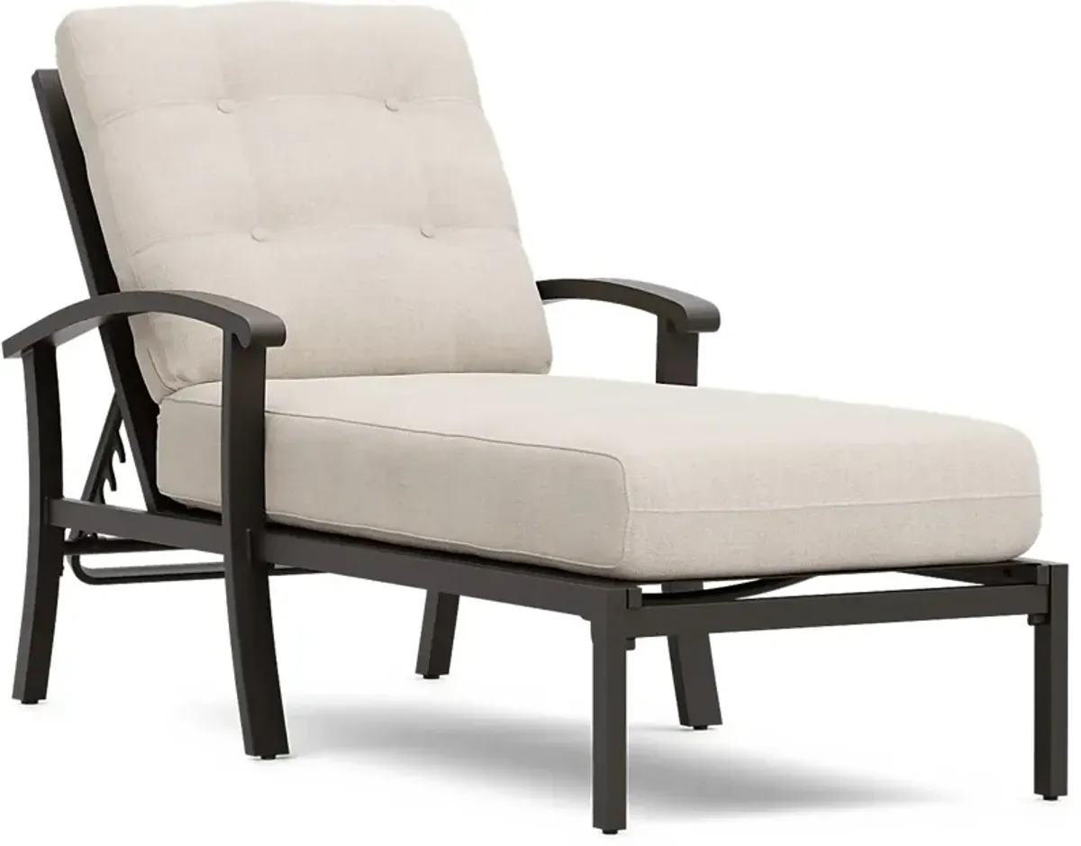 Lake Breeze Aged Bronze Outdoor Chaise with Parchment Cushions