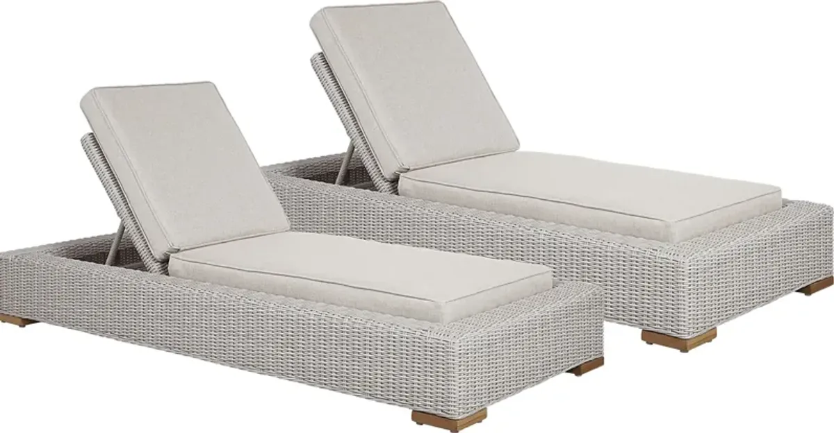 Patmos Gray Outdoor Chaise with Linen Cushions, Set of 2