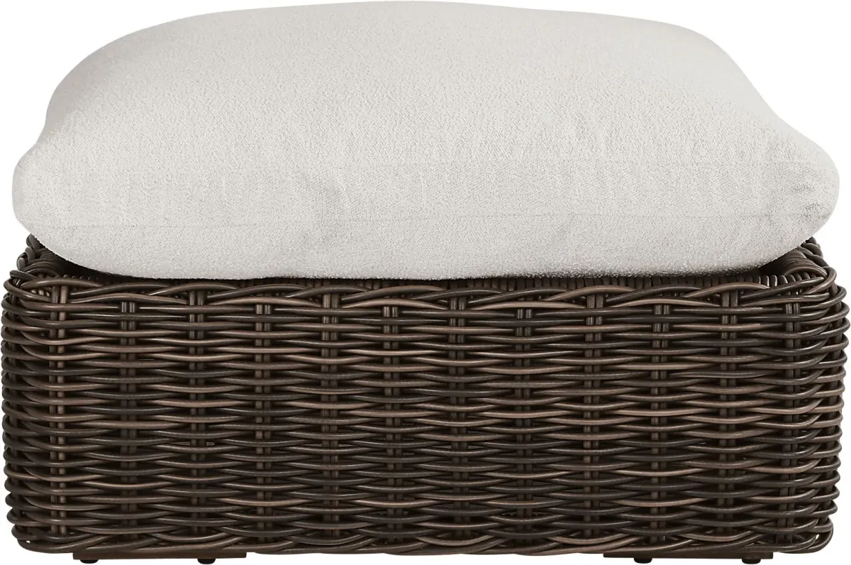 Plume Brown Outdoor Ottoman with Ivory Cushion