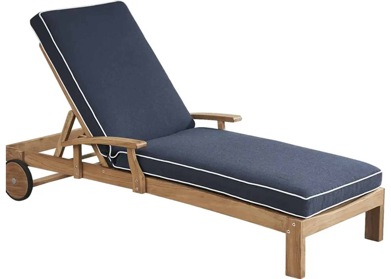 Pleasant Bay Teak Outdoor Chaise with Indigo Cushions