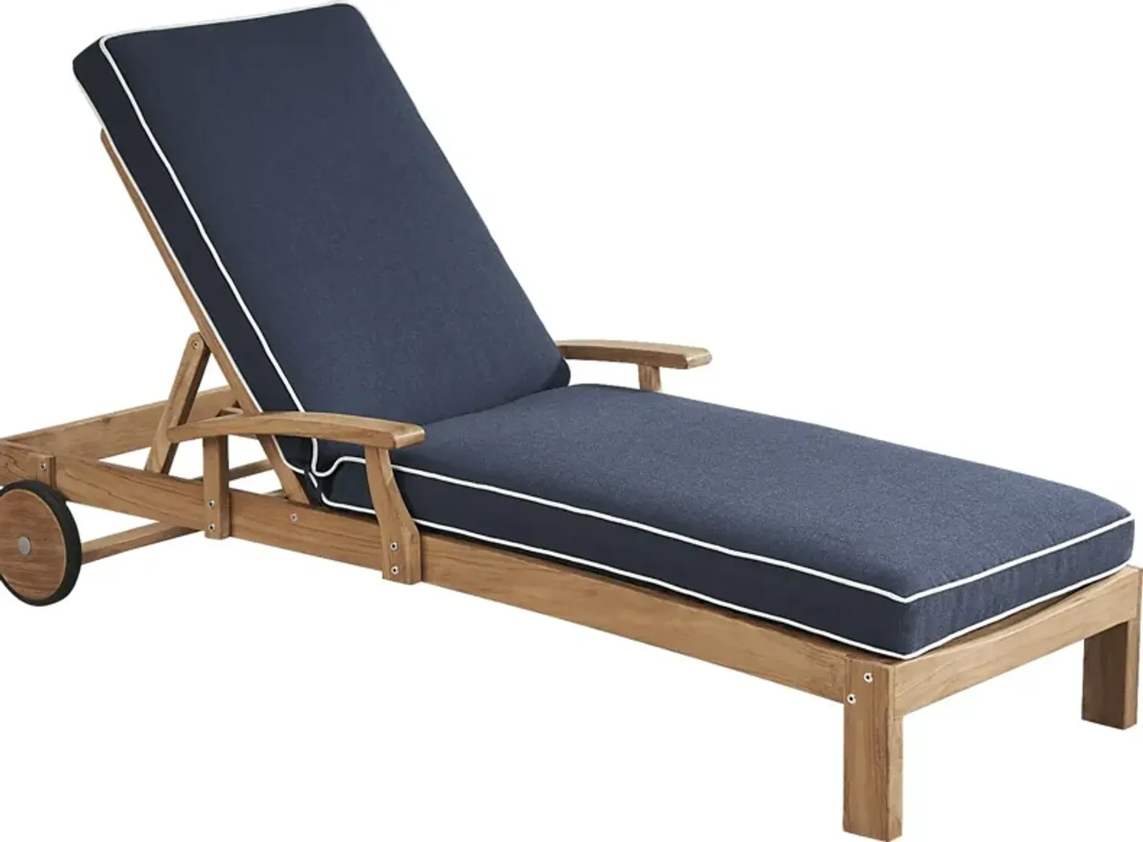 Pleasant Bay Teak Outdoor Chaise with Indigo Cushions