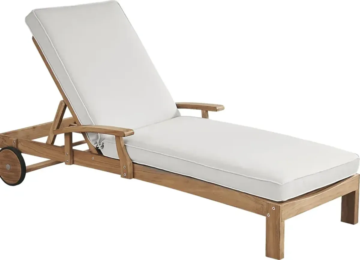 Pleasant Bay Teak Outdoor Chaise with Dove Cushions