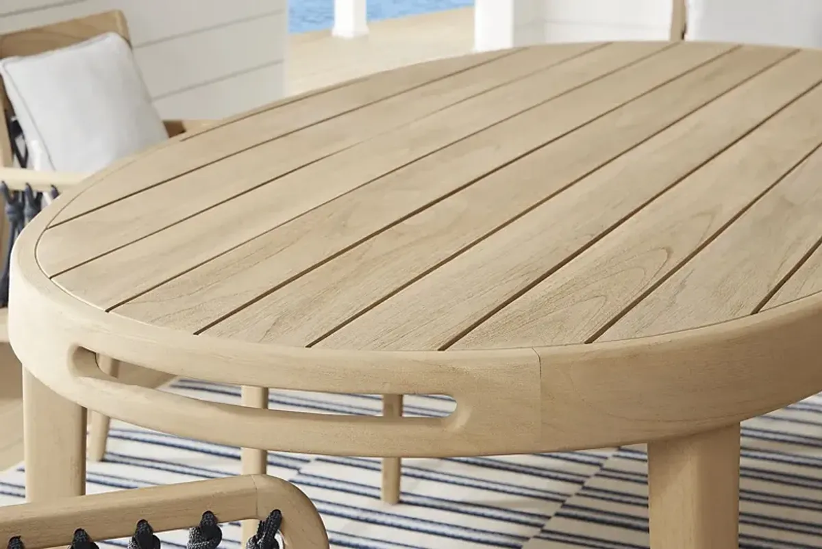 Riva Blonde 7 Pc Oval Outdoor Dining Set with Dove Cushions