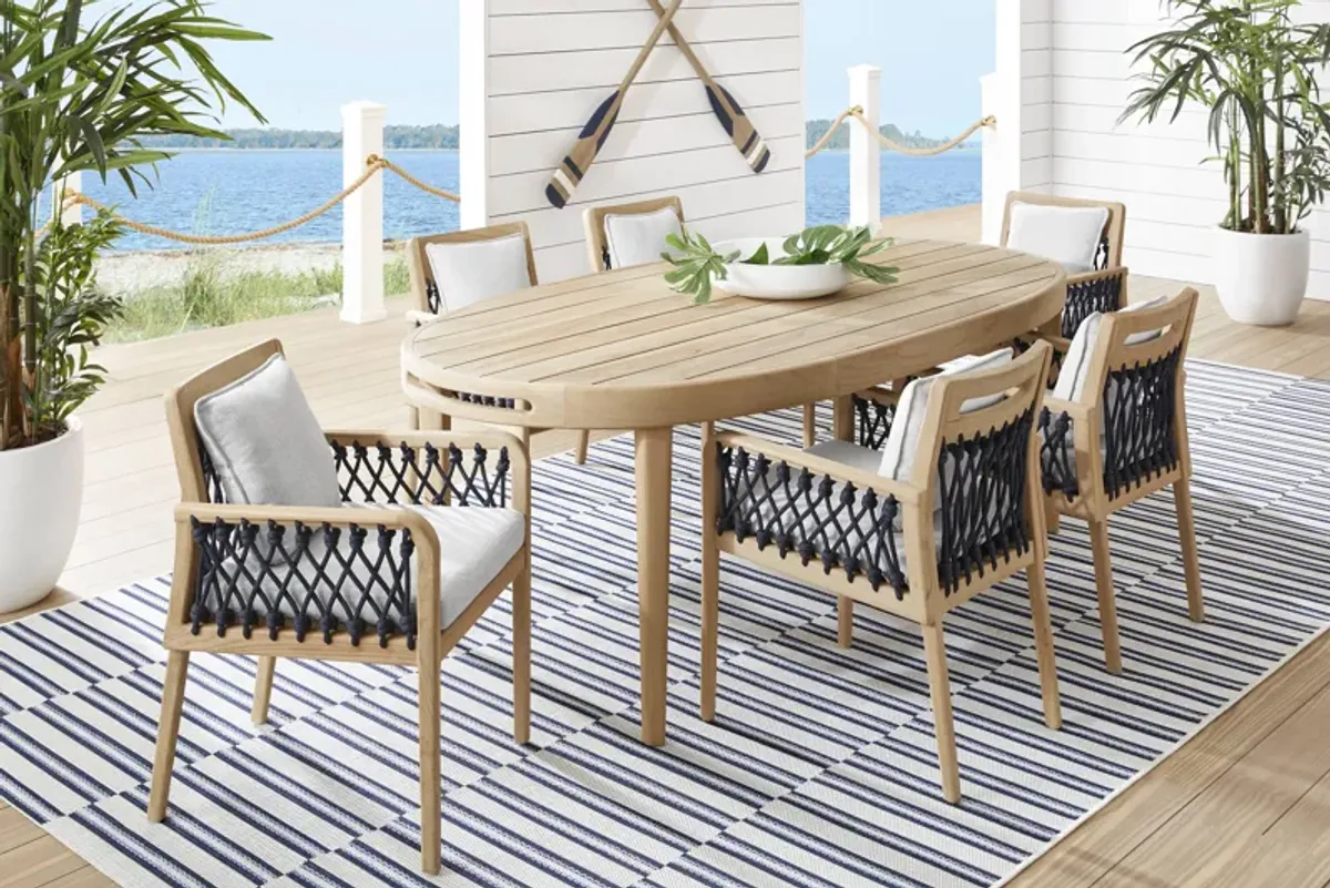 Riva Blonde 7 Pc Oval Outdoor Dining Set with Dove Cushions
