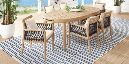 Riva Blonde 7 Pc Oval Outdoor Dining Set with Flax Cushions