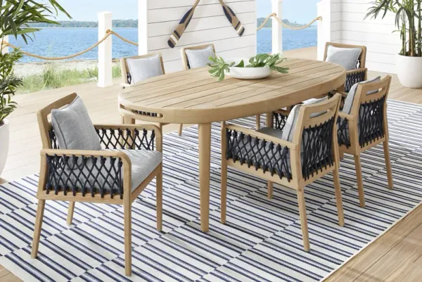 Riva Blonde 7 Pc Oval Outdoor Dining Set with Slate Cushions