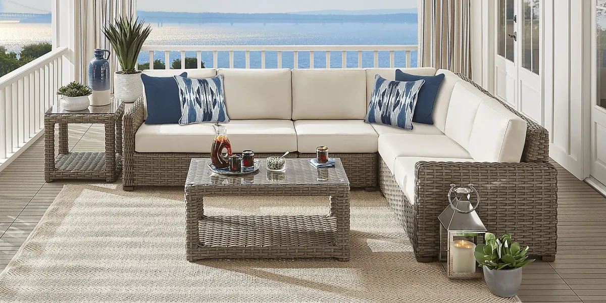 Siesta Key Driftwood 4 Pc Outdoor Sectional with Linen Cushions