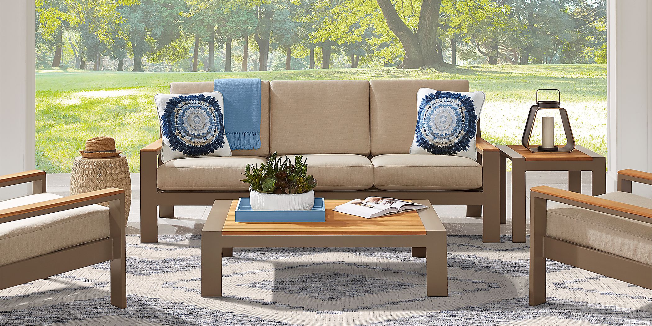 Solana Taupe 4 Pc Outdoor Seating Set with Beige Cushions