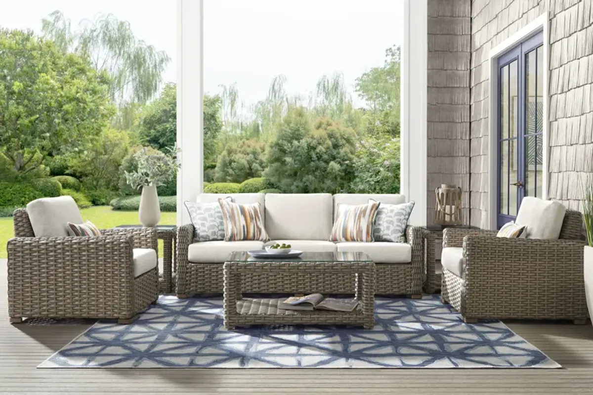 Siesta Key Driftwood Finish 4 Pc Outdoor Seating Set with Desert Cushions