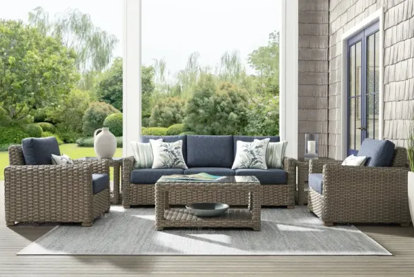 Siesta Key Driftwood Finish 4 Pc Outdoor Seating Set with Ink Cushions