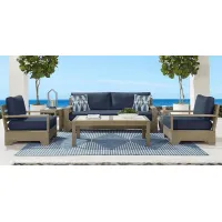 Lake Tahoe Gray 4 Pc Outdoor Sofa Seating Set with Indigo Cushions
