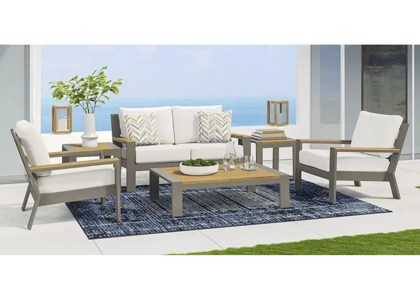 Solana Taupe 4 Pc Outdoor Loveseat Seating Set With Natural Cushions