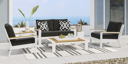 Solana White 4 Pc Outdoor Loveseat Seating Set With Charcoal Cushions