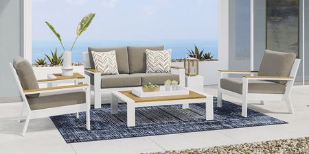 Solana White 4 Pc Outdoor Loveseat Seating Set With Mushroom Cushions