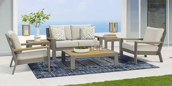 Solana Taupe 4 Pc Outdoor Loveseat Seating Set With Bisque Cushions