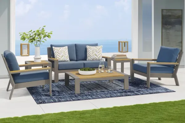 Solana Taupe 4 Pc Outdoor Loveseat Seating Set With Blueberry Cushions