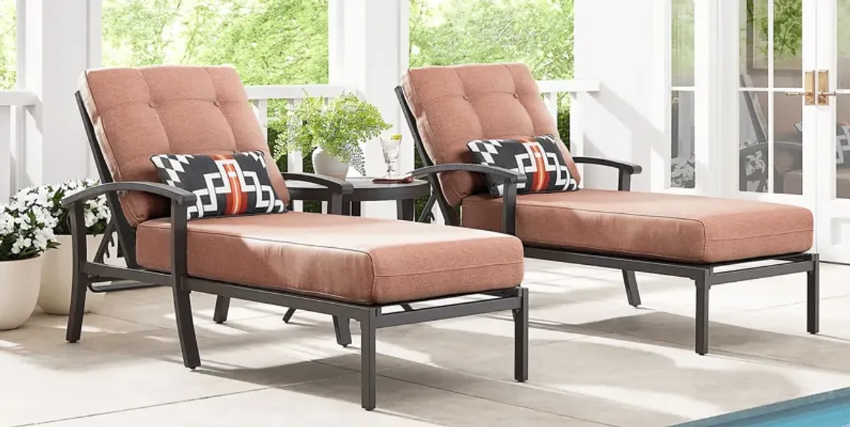 Lake Breeze Aged Bronze Outdoor Chaise with Terracotta Cushions, Set of 2