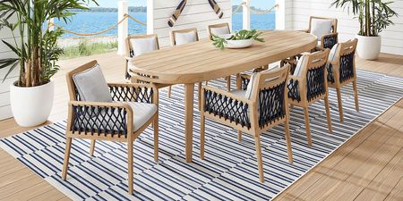 Riva Blonde 7 Pc Large Oval Outdoor Dining Set with Dove Cushions