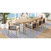Riva Blonde 7 Pc Large Oval Outdoor Dining Set with Flax Cushions