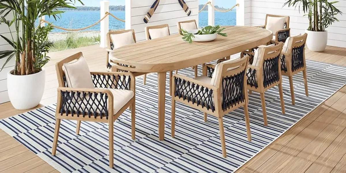 Riva Blonde 7 Pc Large Oval Outdoor Dining Set with Flax Cushions