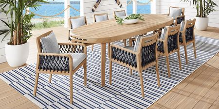 Riva Blonde 7 Pc Large Oval Outdoor Dining Set with Slate Cushions