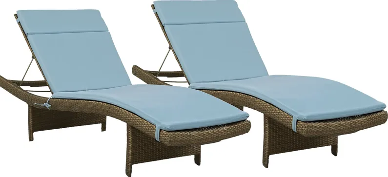 Luna Lake Brown Outdoor Chaise with Aqua Cushions, Set of 2