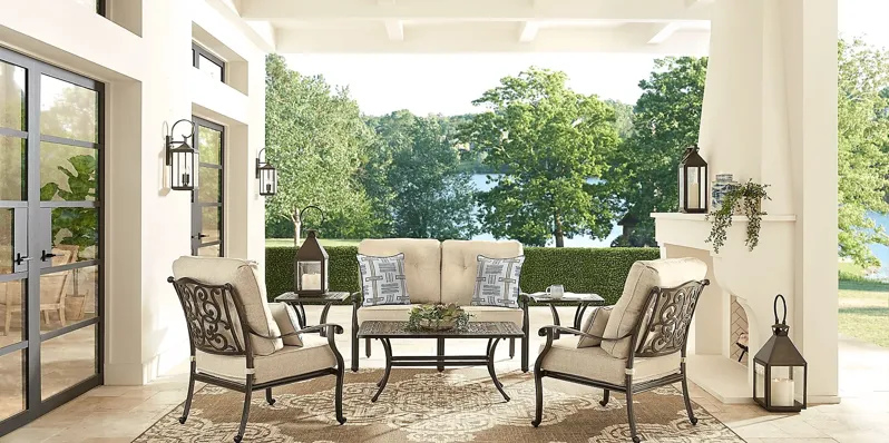 Lake Como Antique Bronze 4 Pc Outdoor Seating Set with Malt Cushions