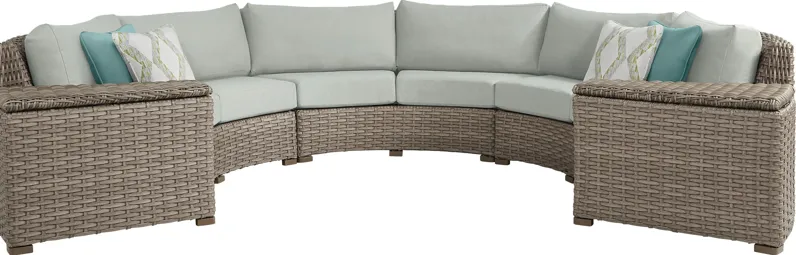 Siesta Key Driftwood 5 Pc Outdoor Curved Sectional with Rollo Seafoam Cushions