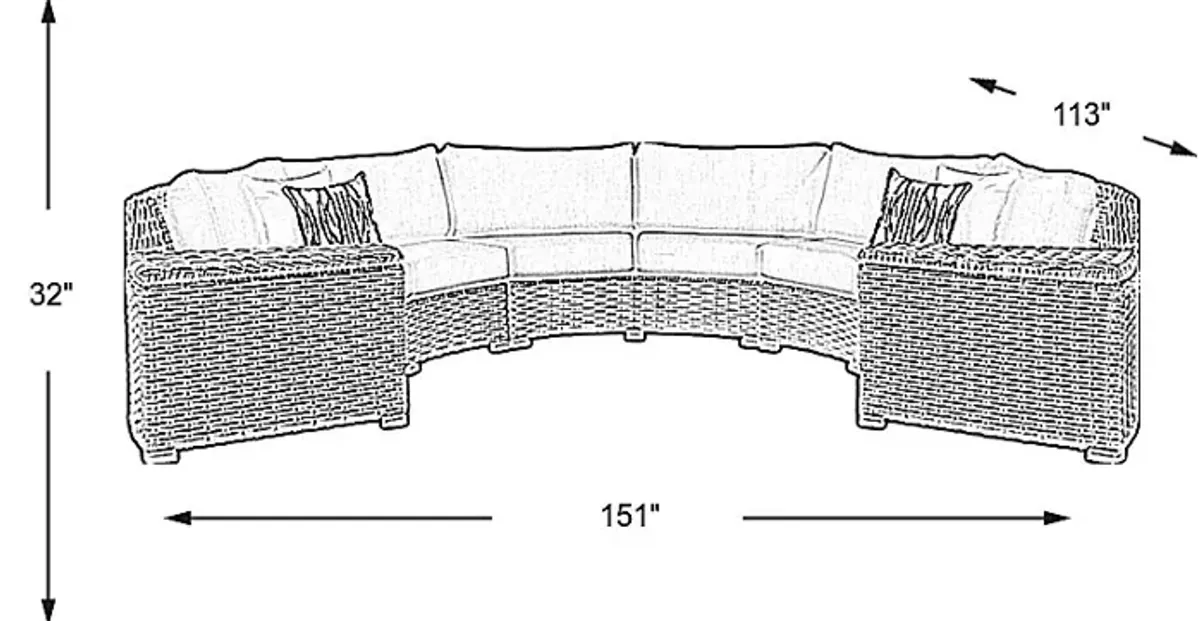 Siesta Key Driftwood 5 Pc Outdoor Curved Sectional with Linen Cushions