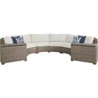 Siesta Key Driftwood 5 Pc Outdoor Curved Sectional with Linen Cushions