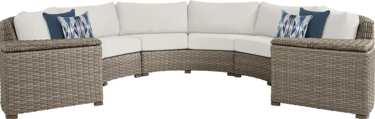 Siesta Key Driftwood 5 Pc Outdoor Curved Sectional with Linen Cushions