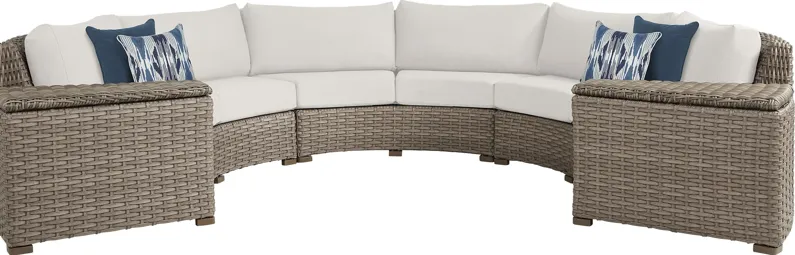 Siesta Key Driftwood 5 Pc Outdoor Curved Sectional with Linen Cushions
