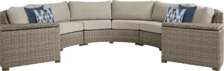 Siesta Key Driftwood 5 Pc Outdoor Curved Sectional with Pebble Cushions