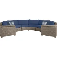 Siesta Key Driftwood 5 Pc Outdoor Curved Sectional with Indigo Cushions