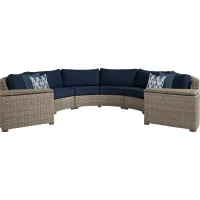 Siesta Key Driftwood 5 Pc Outdoor Curved Sectional with Ink Cushions