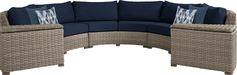 Siesta Key Driftwood 5 Pc Outdoor Curved Sectional with Ink Cushions