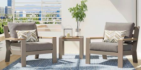 Solana Taupe 3 Pc Outdoor Seating Set with Mushroom Cushions