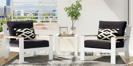 Solana White 3 Pc Outdoor Seating Set with Charcoal Cushions