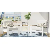 Solana 3 Pc White Outdoor Seating Set with Natural Cushions