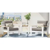 Solana 3 Pc White Outdoor Seating Set with Mushroom Cushions
