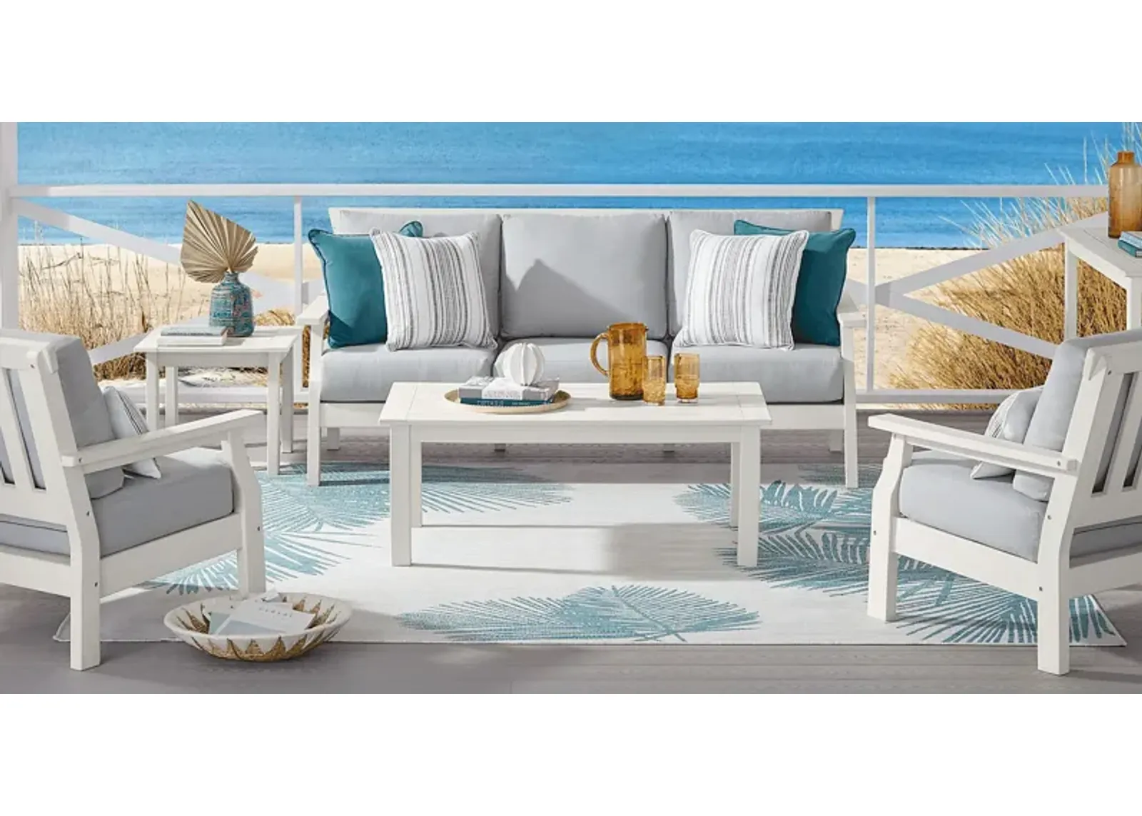 Eastlake White 4 Pc Outdoor Seating Set with Pewter Cushions