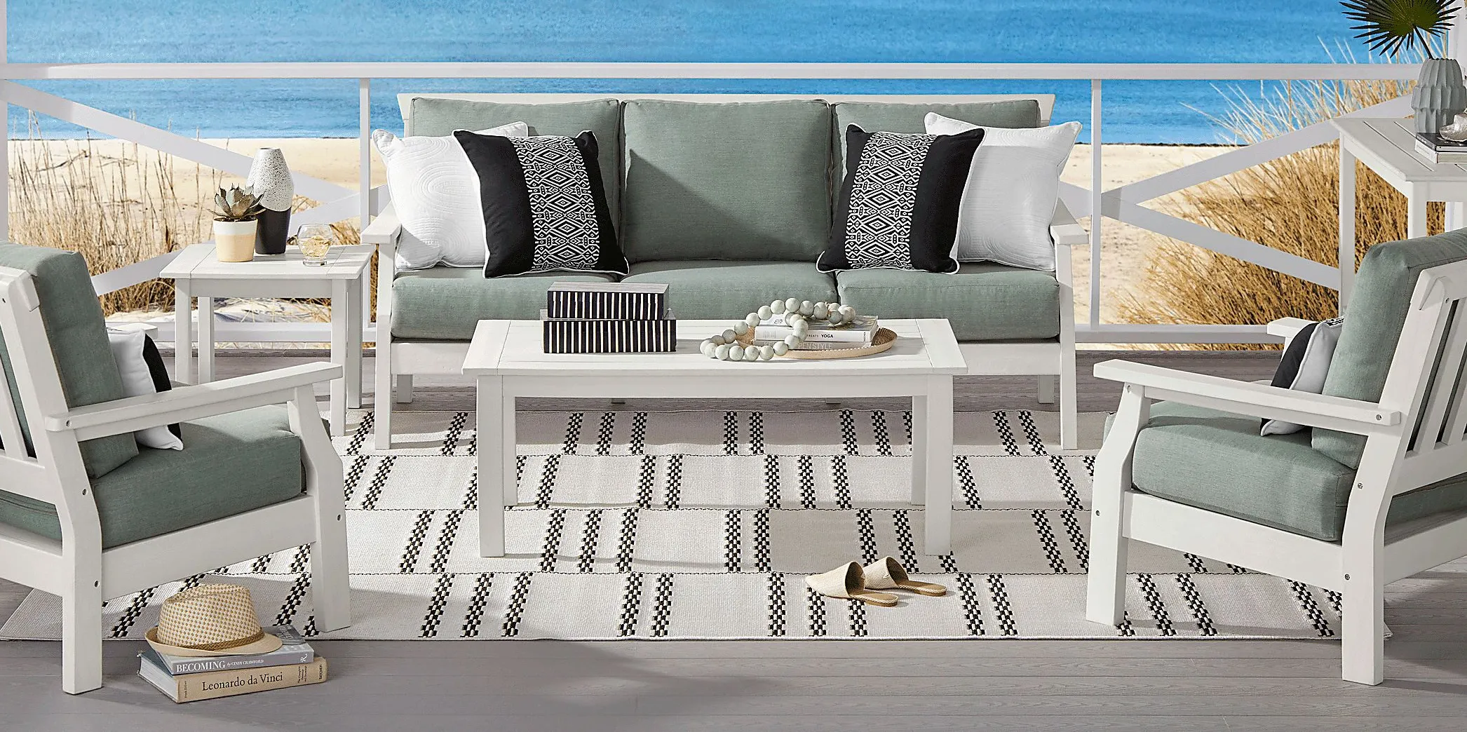 Eastlake White 4 Pc Outdoor Seating Set with Jade Cushions