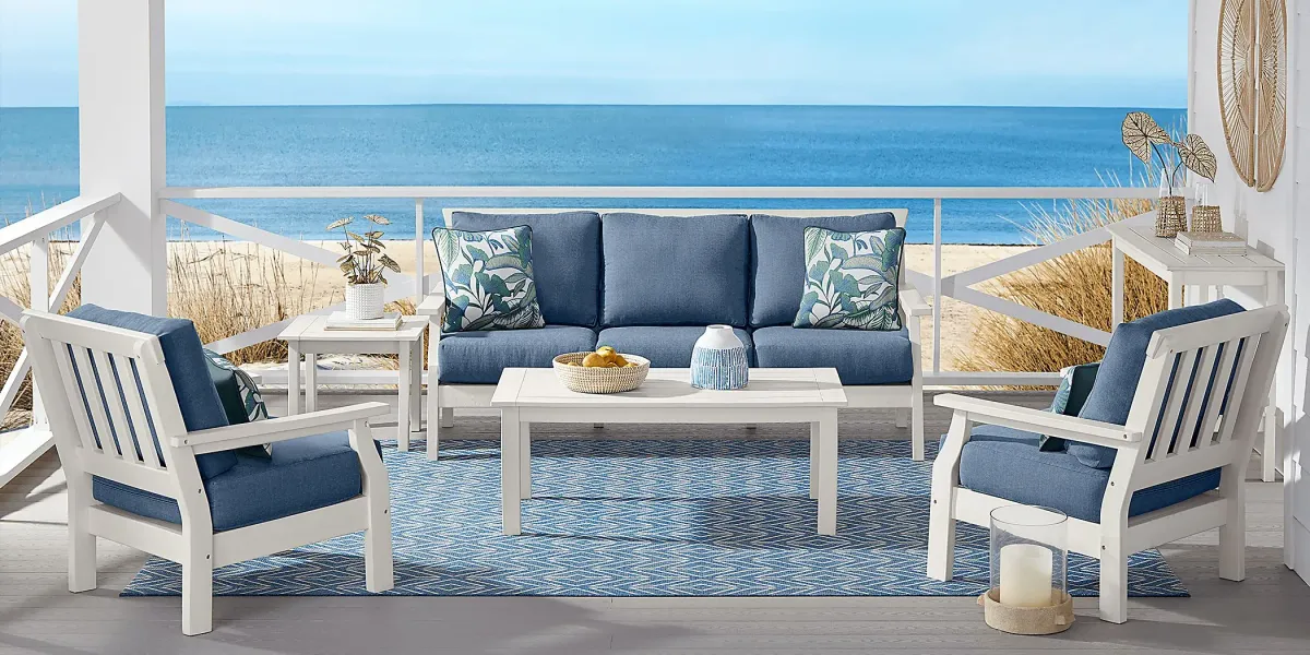 Eastlake White 4 Pc Outdoor Seating Set with Blueberry Cushions