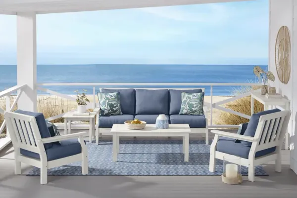 Eastlake White 3 Pc Outdoor Seating Set with Blueberry Cushions