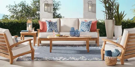 Pleasant Bay Teak 4 Pc Outdoor Seating Set with Vapor Cushions