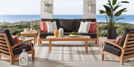 Pleasant Bay Teak 4 Pc Outdoor Seating Set with Charcoal Cushions
