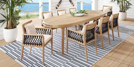 Riva Blonde 9 Pc Large Oval Outdoor Dining Set with Flax Cushions