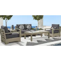 Lake Tahoe Gray 4 Pc Outdoor Loveseat Seating Set with Charcoal Cushions