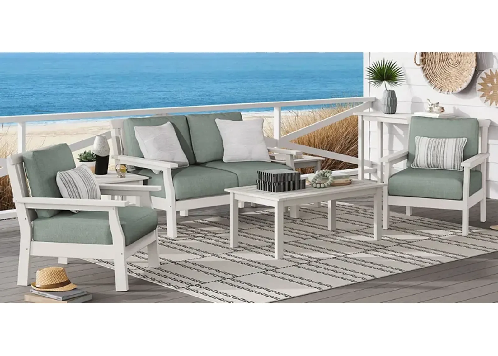 Eastlake White 4 Pc Outdoor Loveseat Seating Set with Jade Cushions