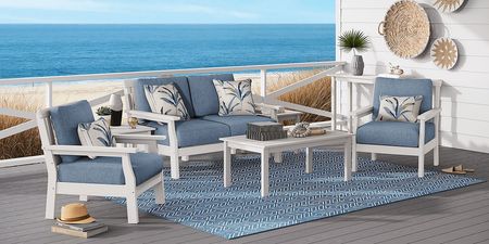Eastlake White 4 Pc Outdoor Loveseat Seating Set with Agean Cushions
